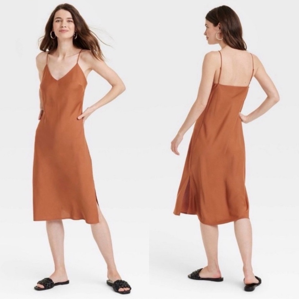 V-Neck Midi Slip Satin Dress